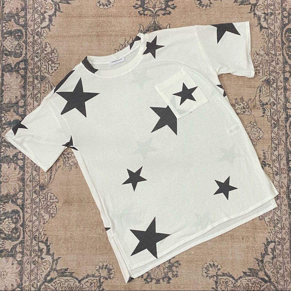 First Love white star pocket top, S, NWOT